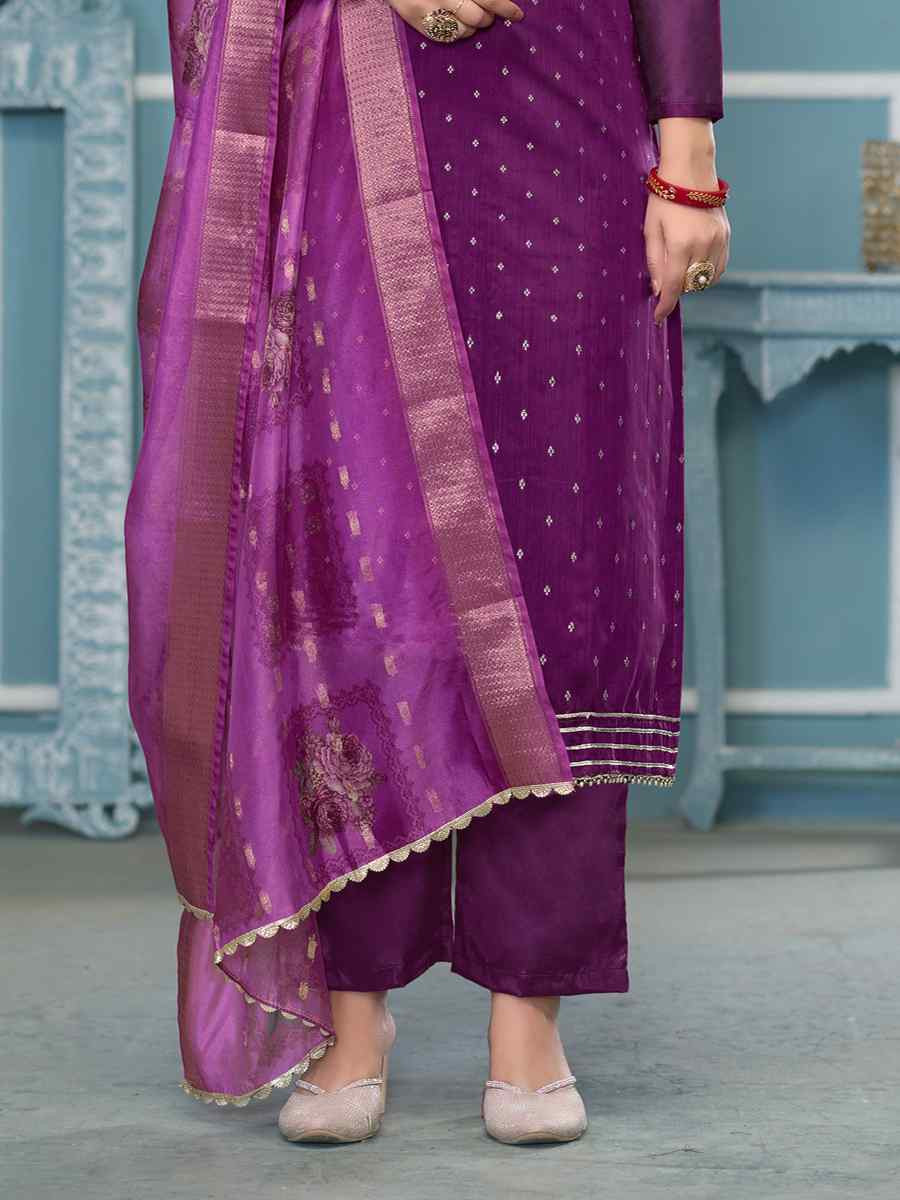 Voilet Modal Banarasi Embroidered Wedding Festival Pant Salwar Kameez