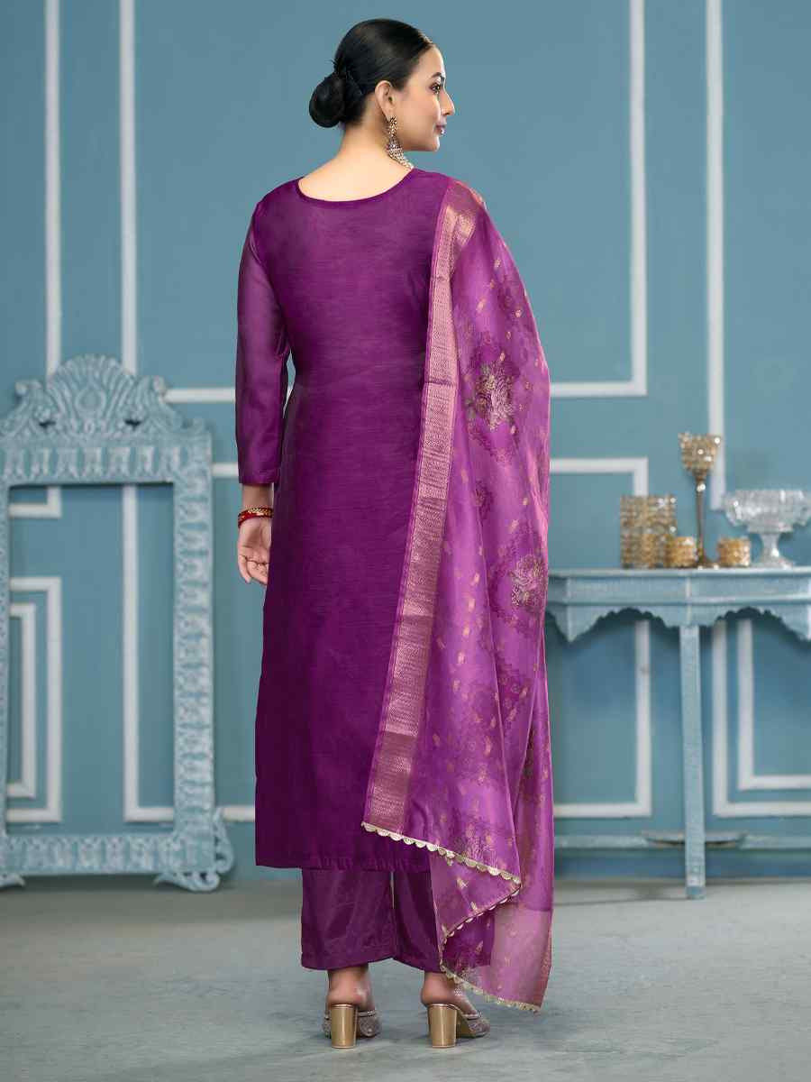 Voilet Modal Banarasi Embroidered Wedding Festival Pant Salwar Kameez