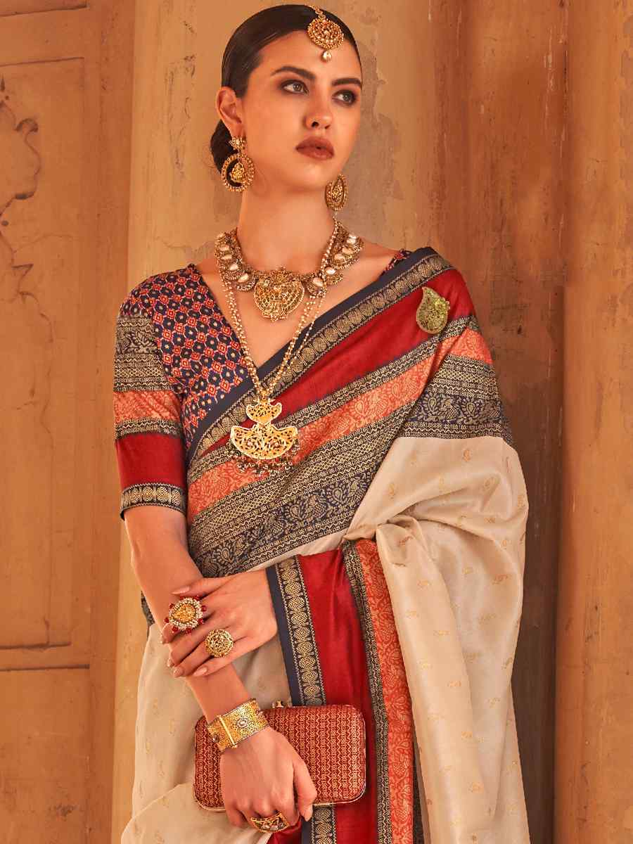 Wheat Cream V B Silk Handwoven Casual Festival Classic Style Saree