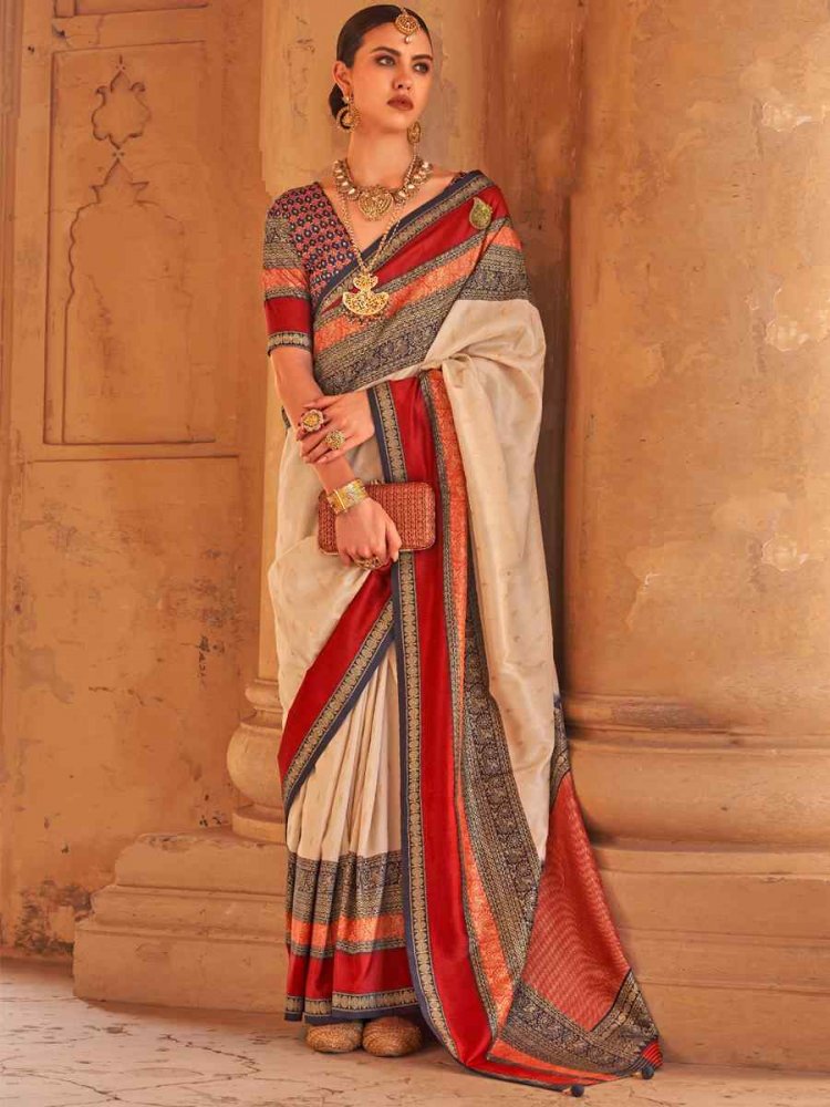 Wheat Cream V B Silk Handwoven Casual Festival Classic Style Saree