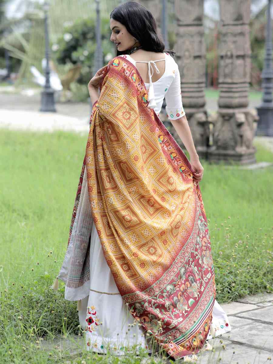 White 14 Kg Rayon Embroidered Festival Ready Traditional Lehenga Choli