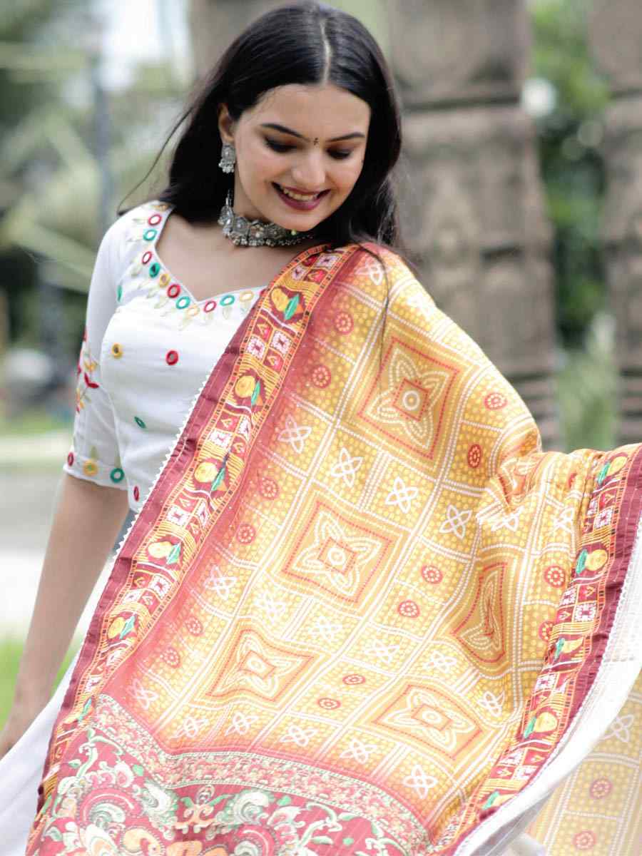 White 14 Kg Rayon Embroidered Festival Ready Traditional Lehenga Choli