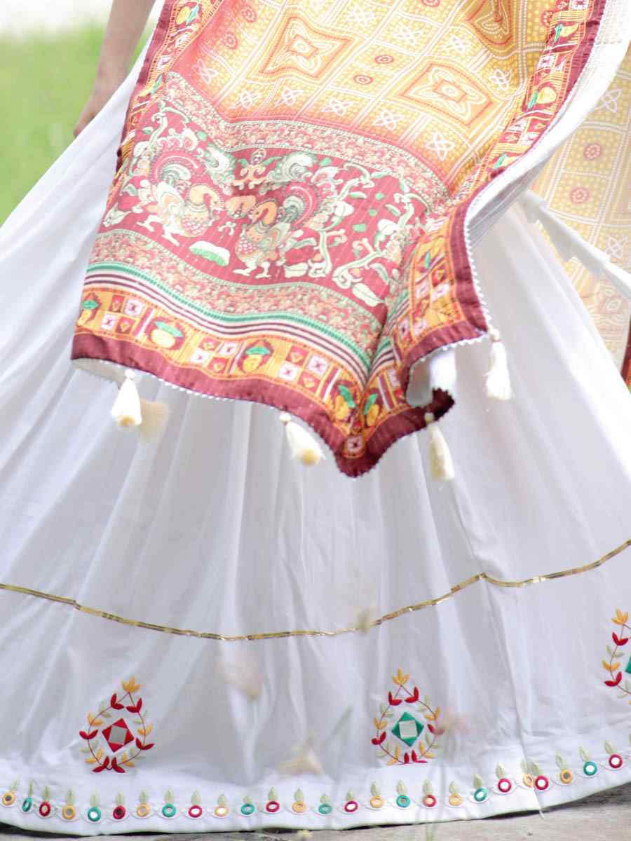White 14 Kg Rayon Embroidered Festival Ready Traditional Lehenga Choli