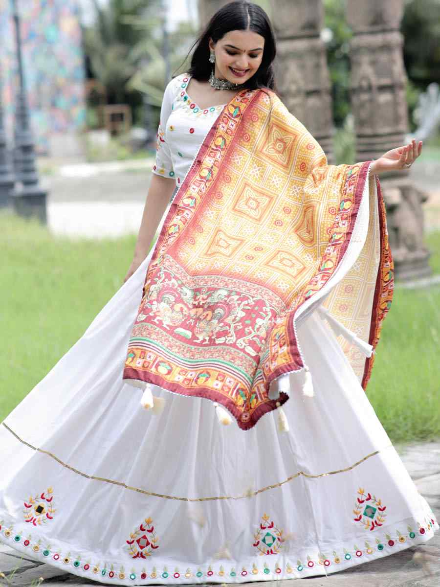 White 14 Kg Rayon Embroidered Festival Ready Traditional Lehenga Choli