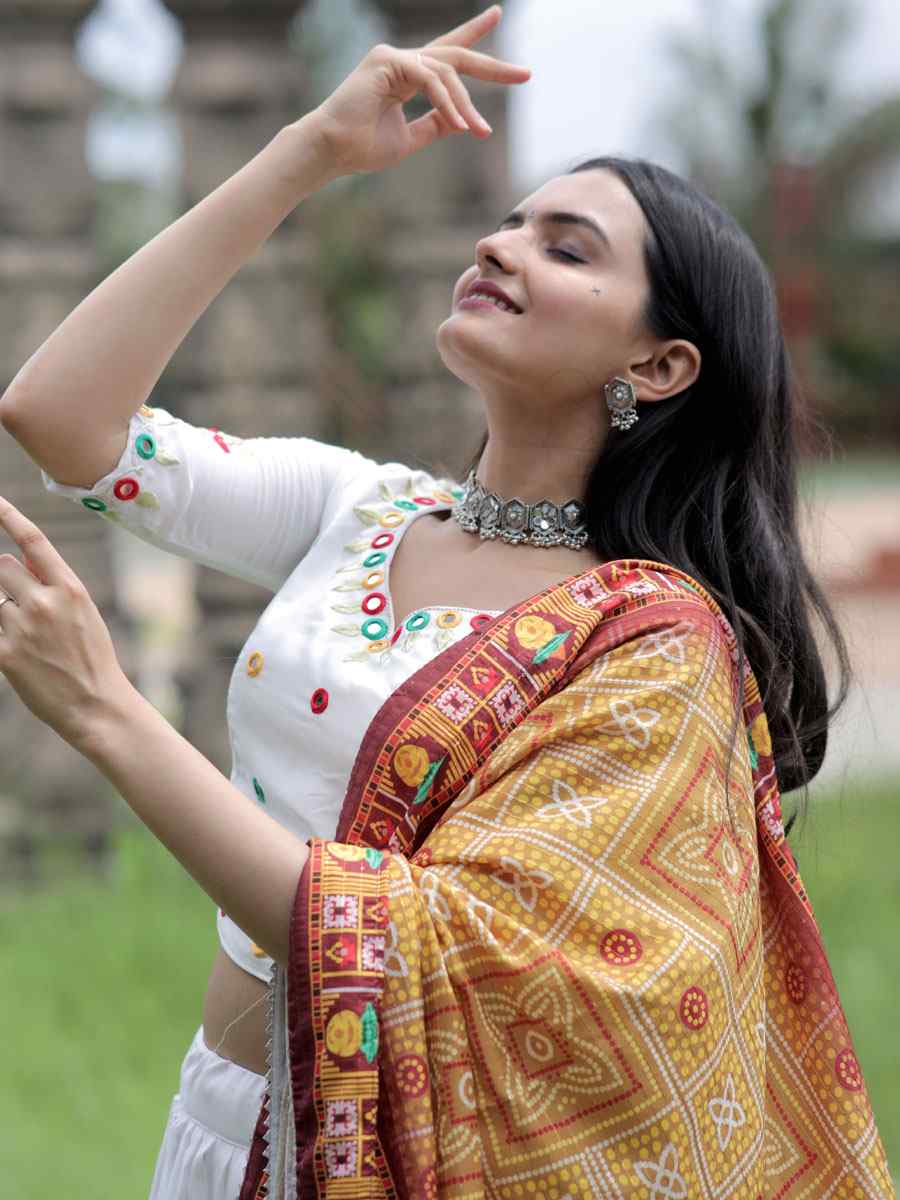 White 14 Kg Rayon Embroidered Festival Ready Traditional Lehenga Choli
