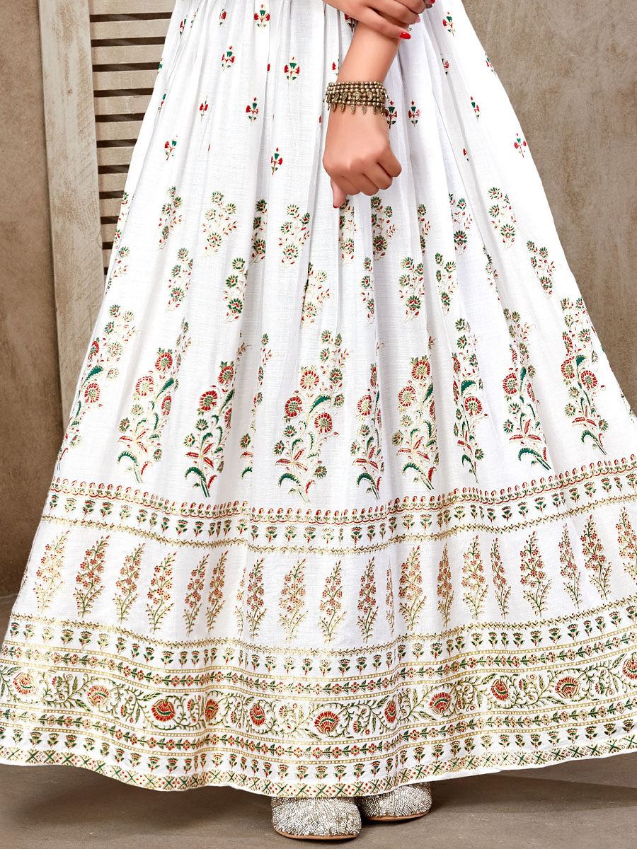 White 14 KG Reyon Printed Festival Casual Salwars Girls Wear