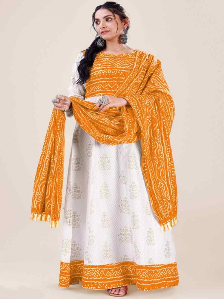 White 14KG Heavy Rayon Printed Festival Casual Kurti