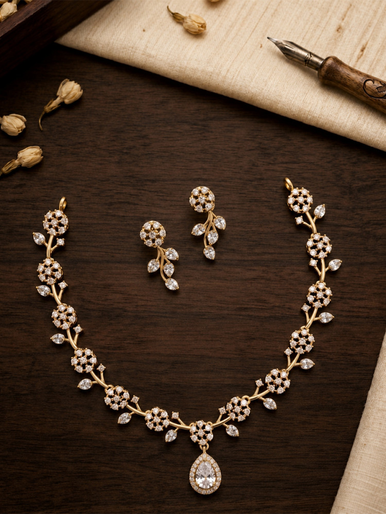 Image of White A.D. Stone Diamond Festival Party Wedding Necklace Set With Earring