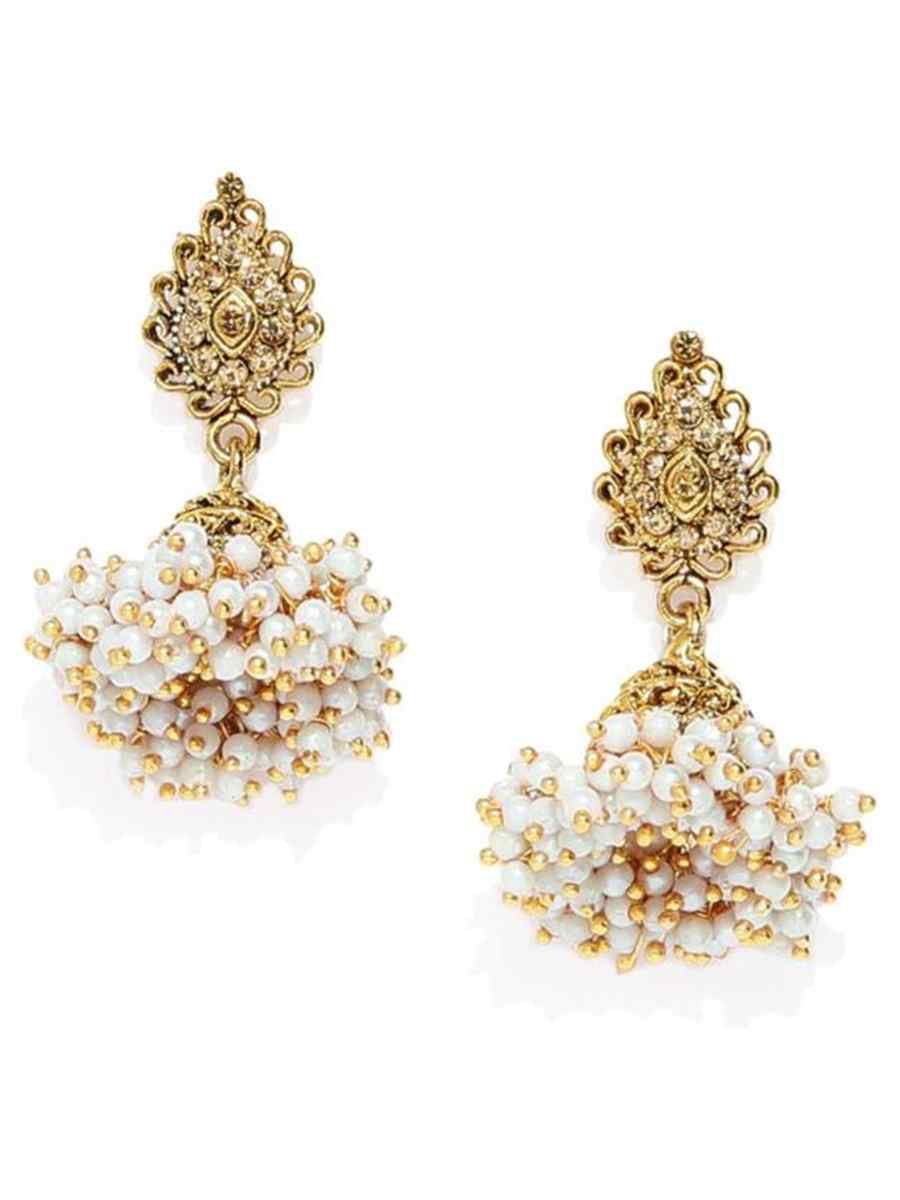 White Alloy Metal Festival Wear Kundan Earrings