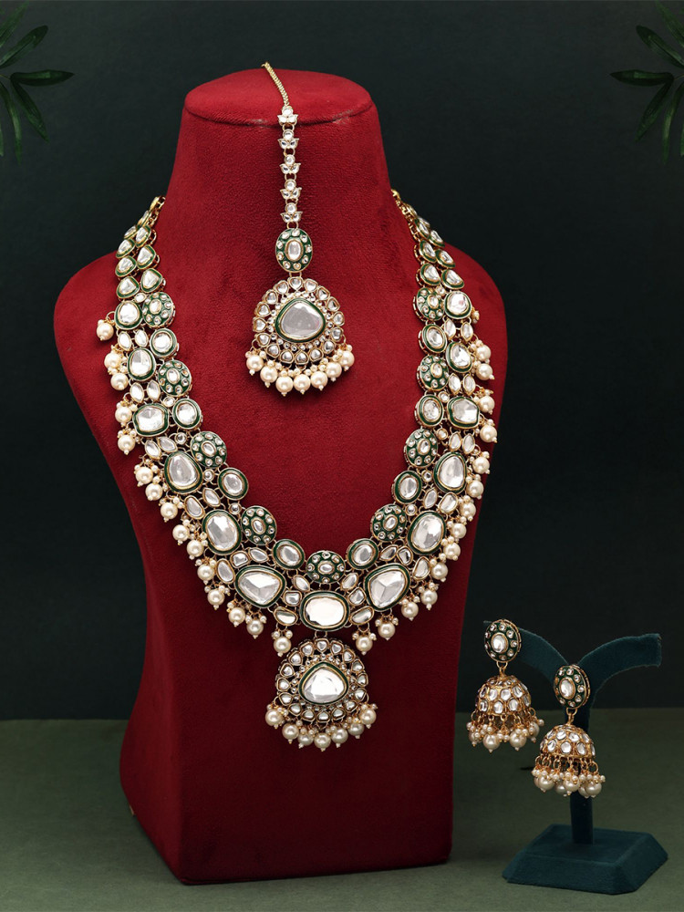 Image of White Alloy Metal Wedding Festival Party Wear Kundan Necklace