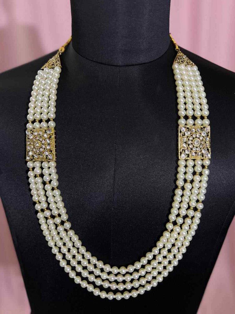 White Alloy Moti Groom&#039;s Wedding Wear Pearls Necklace