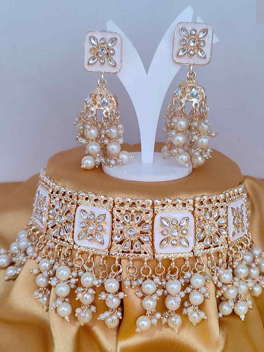 White Alloy Traditional Wear Meenakari Necklace