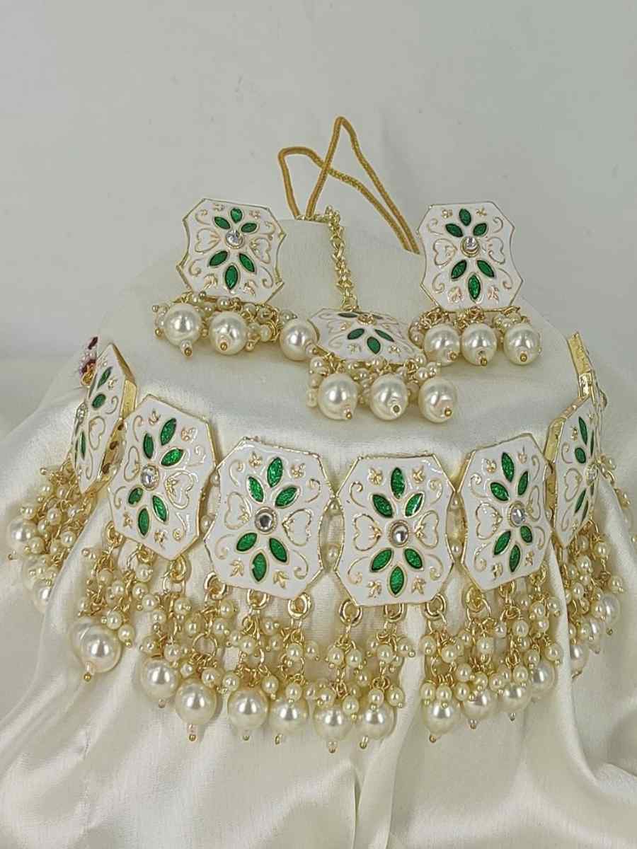 White Alloy Traditional Wear Meenakari Necklace