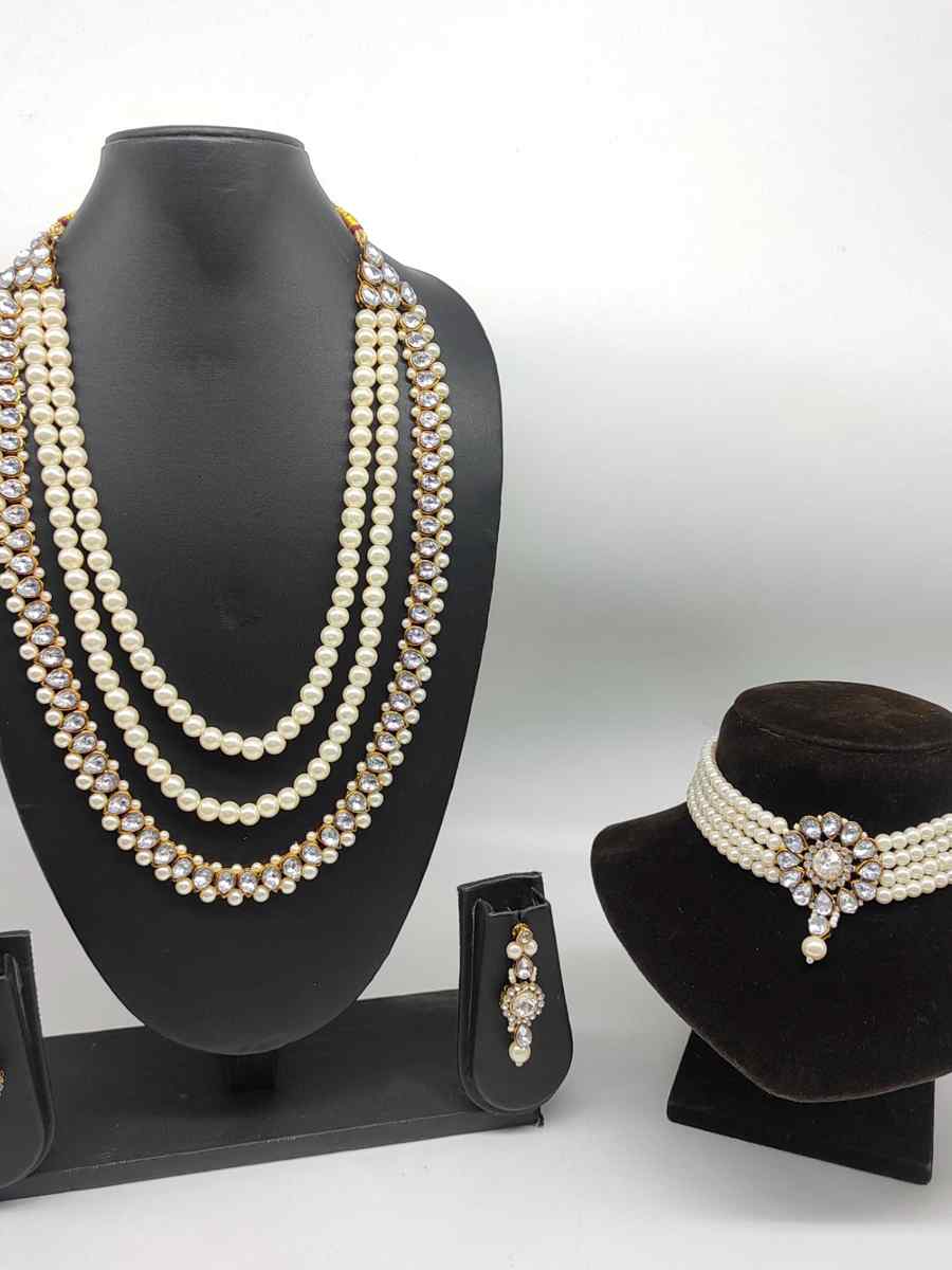 White Alloy Wedding Wear Kundan Bridal Set