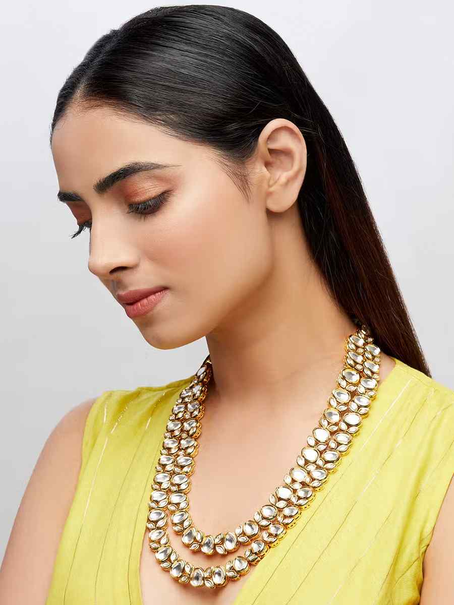 White Alloy Wedding Wear Kundan Necklace