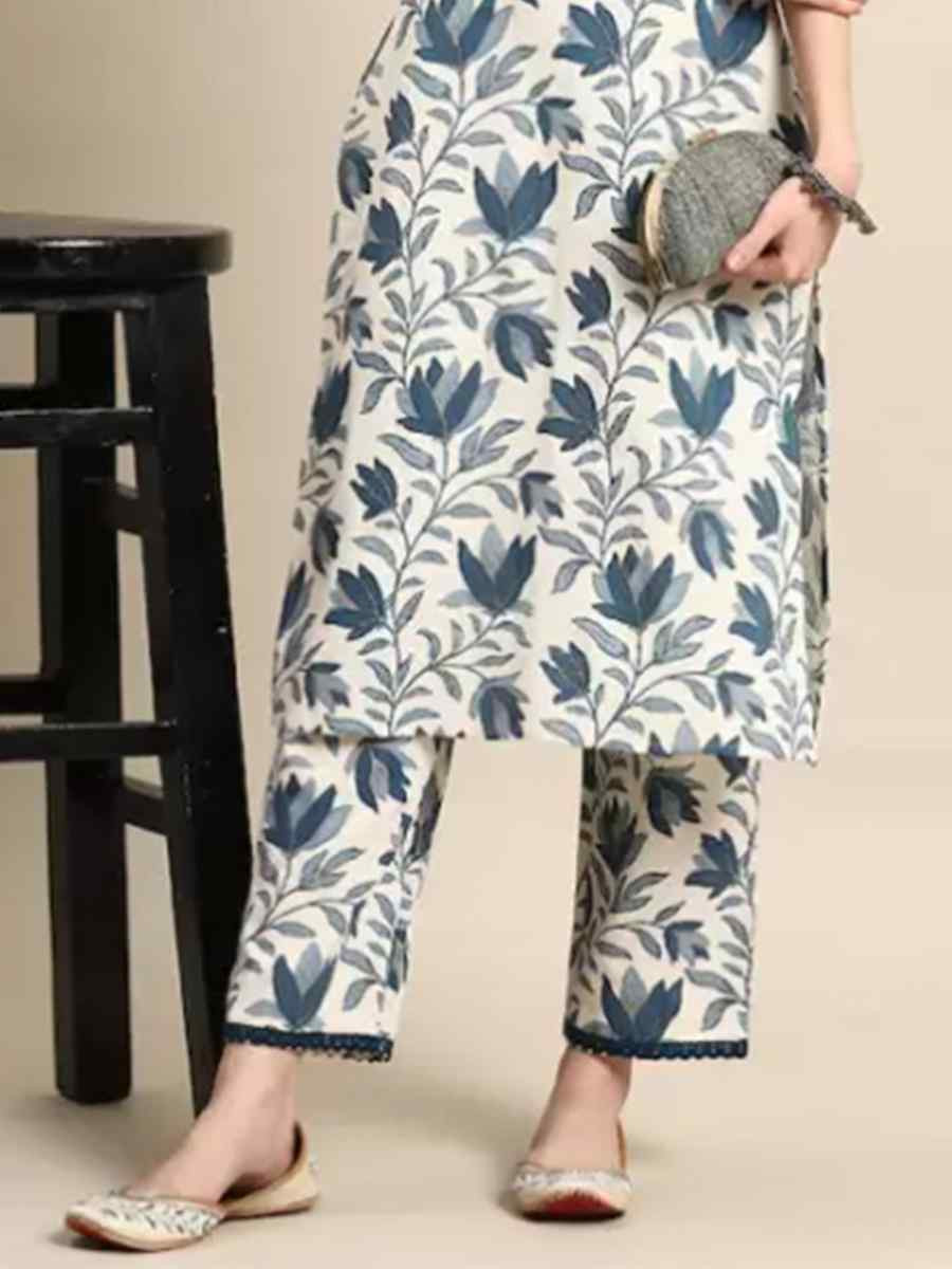White & Grey Viscose Printed Party Wedding Ready Pant Salwar Kameez