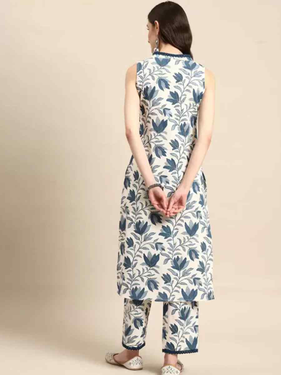 White & Grey Viscose Printed Party Wedding Ready Pant Salwar Kameez