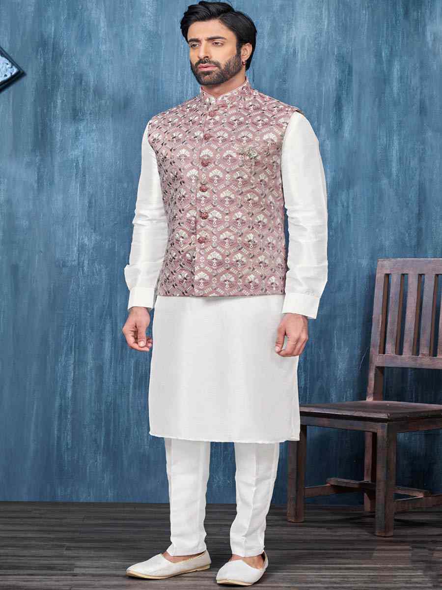 White Art Banarasi Silk Woven Festival Wedding Kurta