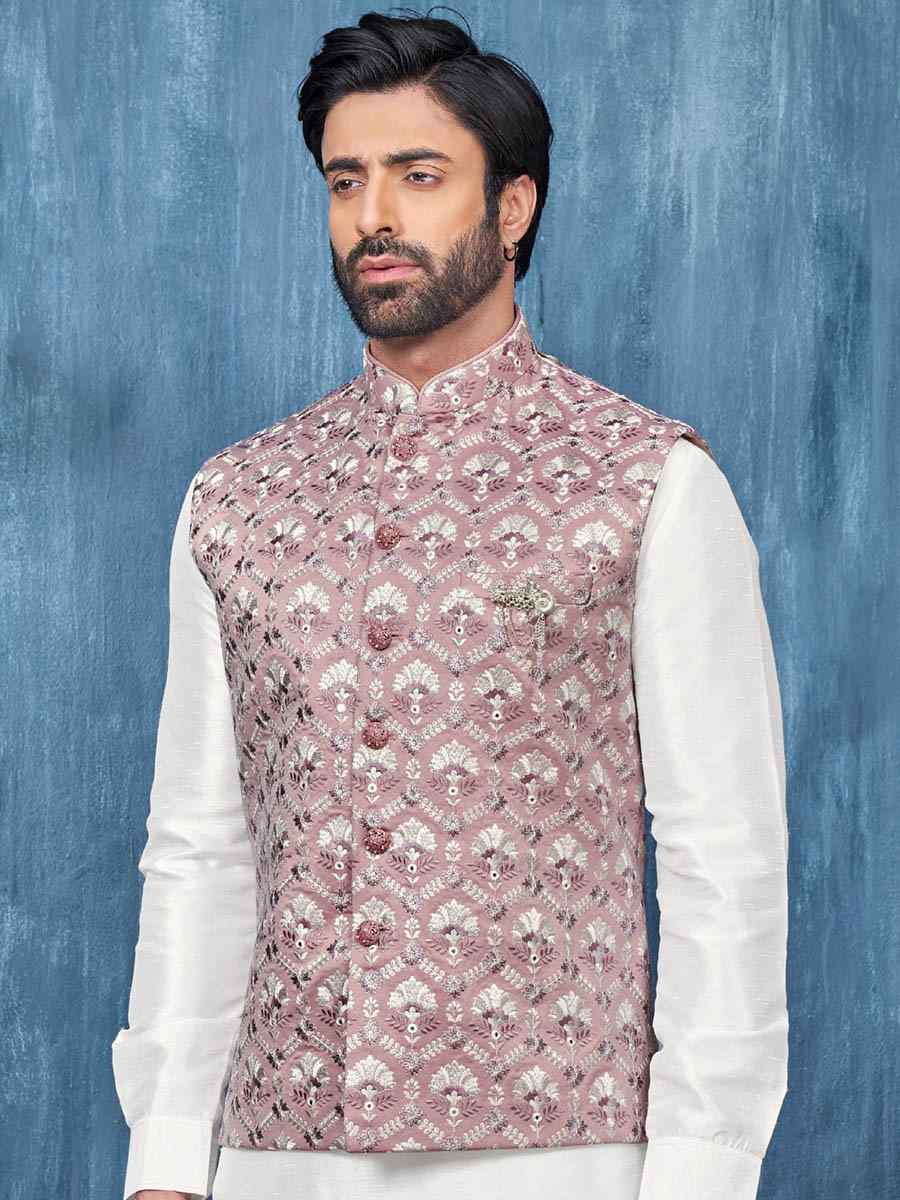 White Art Banarasi Silk Woven Festival Wedding Kurta