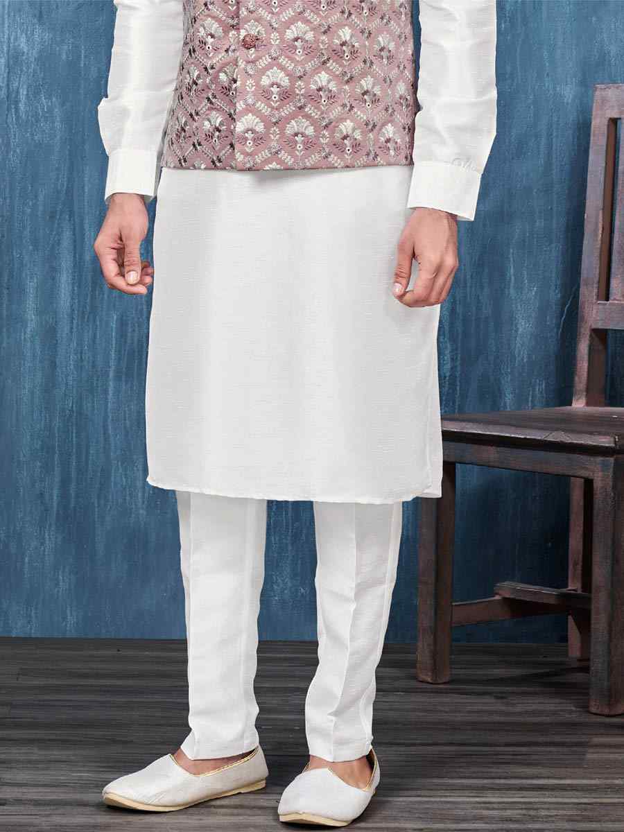 White Art Banarasi Silk Woven Festival Wedding Kurta