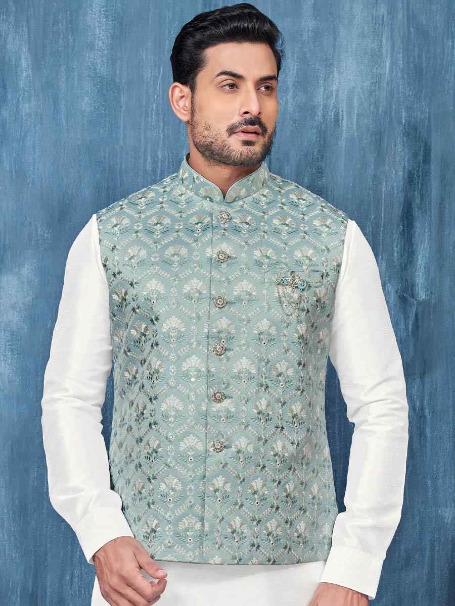 White Art Banarasi Silk Woven Festival Wedding Kurta