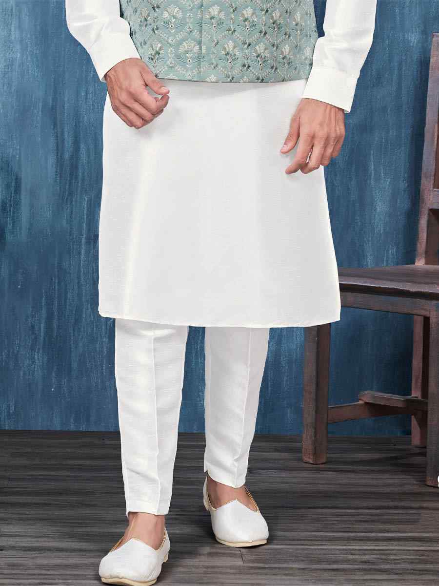 White Art Banarasi Silk Woven Festival Wedding Kurta