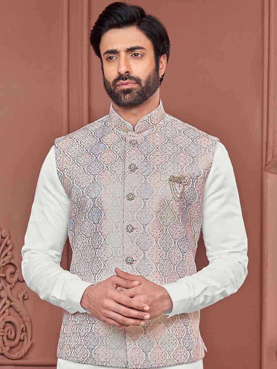 White Art Banarasi Silk Woven Festival Wedding Kurta
