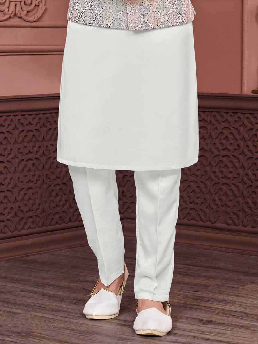 White Art Banarasi Silk Woven Festival Wedding Kurta