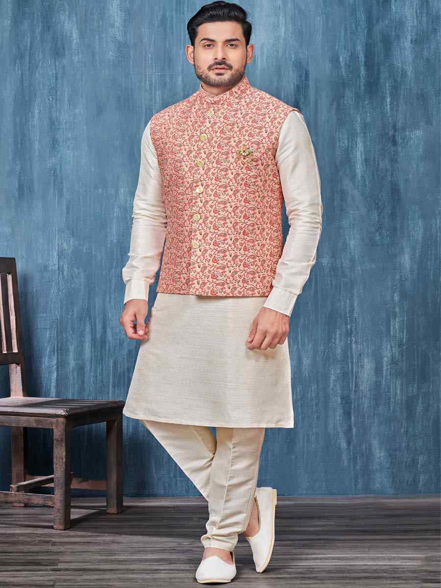 White Art Banarasi Silk Woven Festival Wedding Kurta