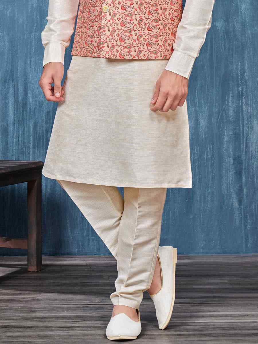 White Art Banarasi Silk Woven Festival Wedding Kurta