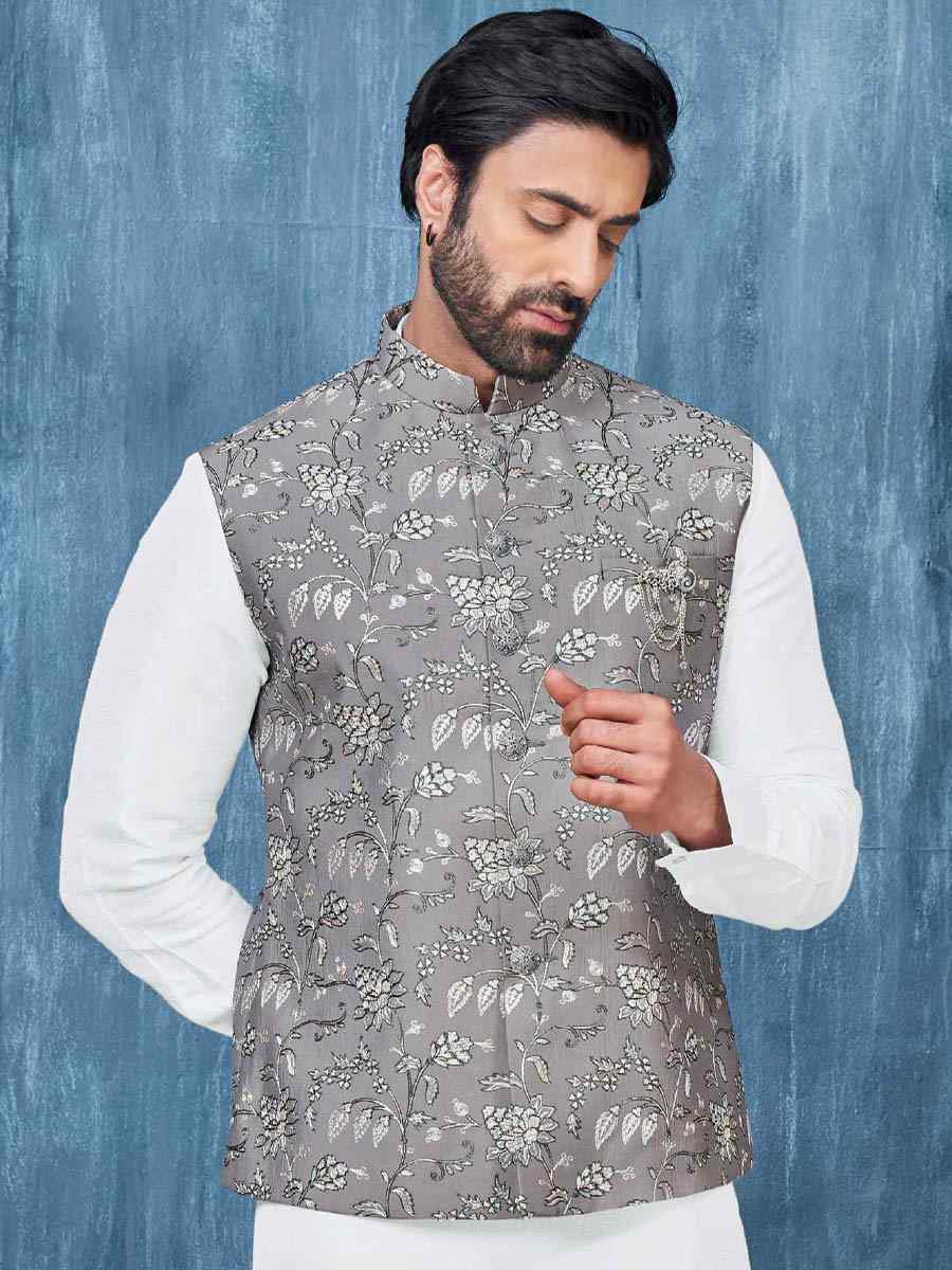 White Art Banarasi Silk Woven Festival Wedding Kurta