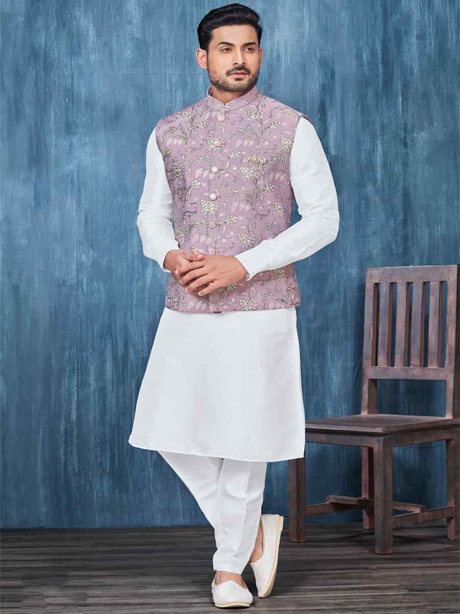 White Art Banarasi Silk Woven Festival Wedding Kurta