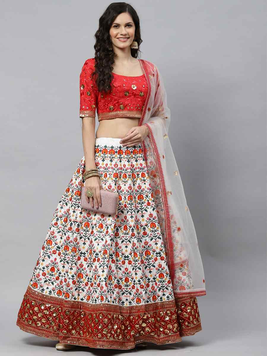 White Art Silk Embroidered Party Wear Wedding Heavy Border Lehenga Choli