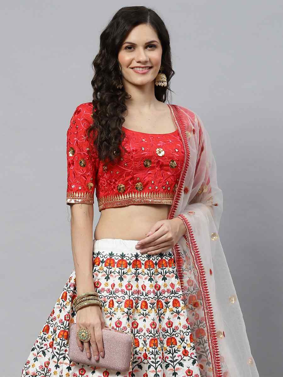 White Art Silk Embroidered Party Wear Wedding Heavy Border Lehenga Choli