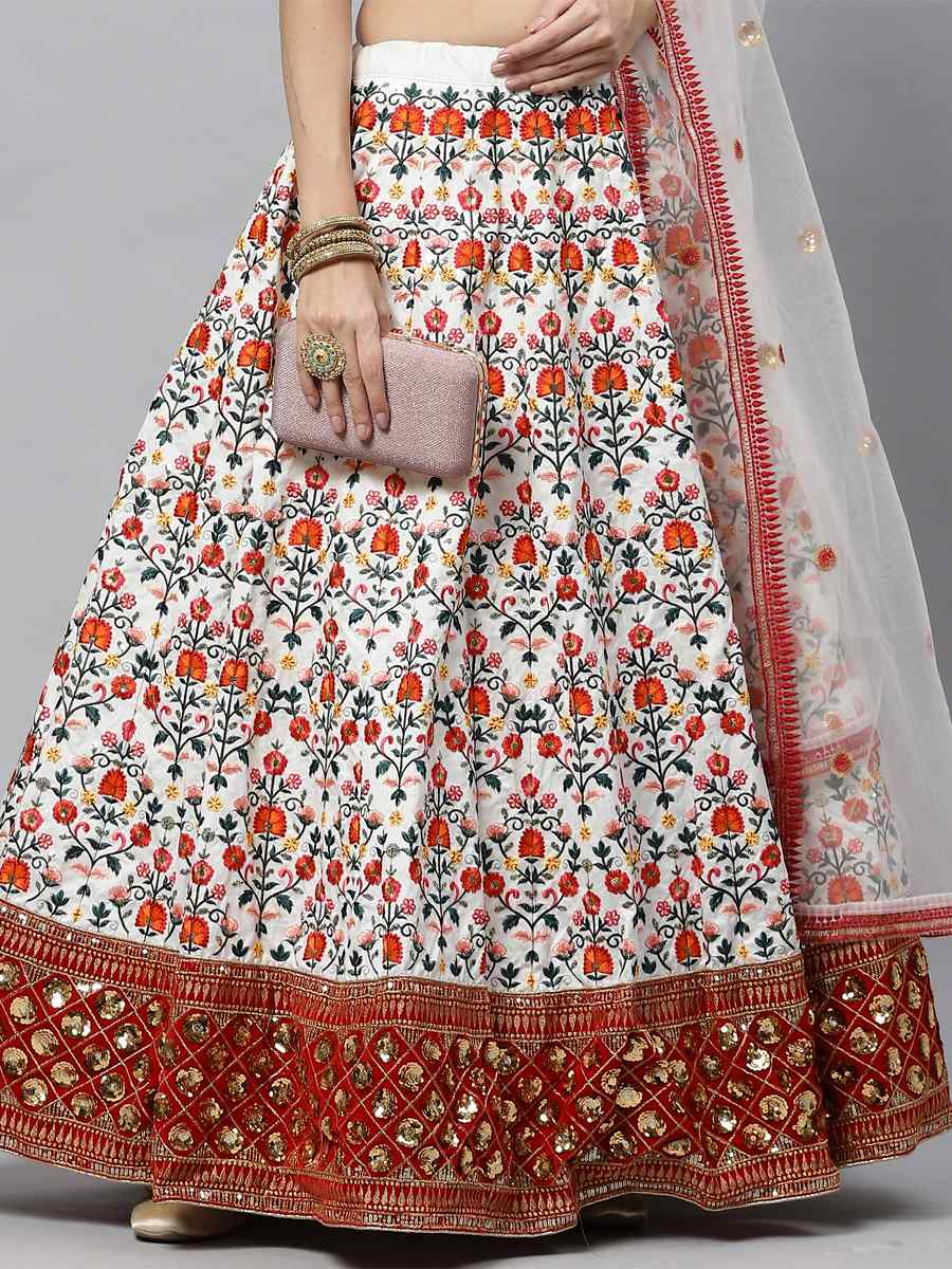 White Art Silk Embroidered Party Wear Wedding Heavy Border Lehenga Choli