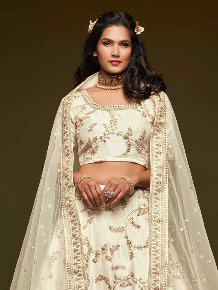 White Art Silk Embroidered Wedding Reception Festival Heavy Border Lehenga Choli