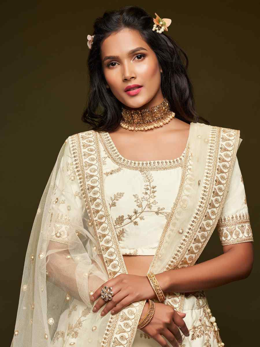 White Art Silk Embroidered Wedding Reception Festival Heavy Border Lehenga Choli