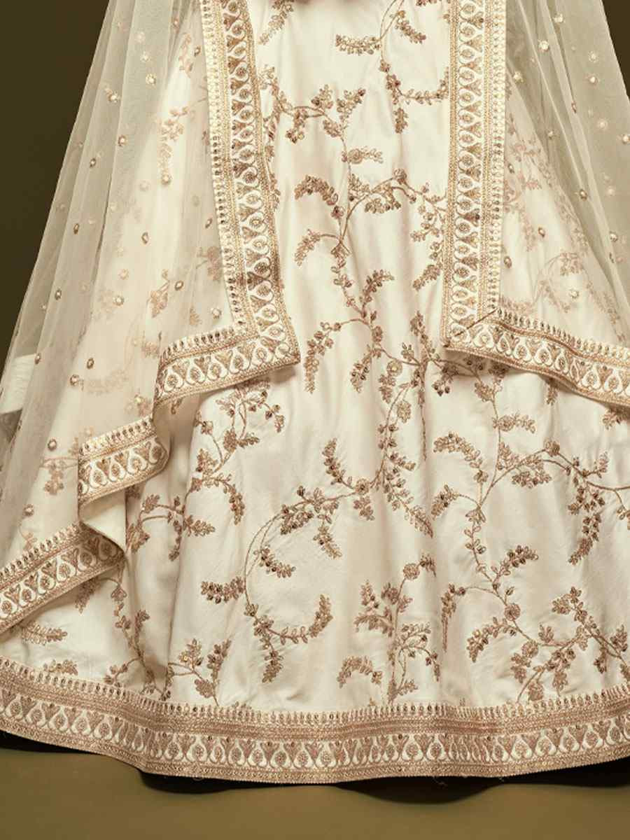 White Art Silk Embroidered Wedding Reception Festival Heavy Border Lehenga Choli