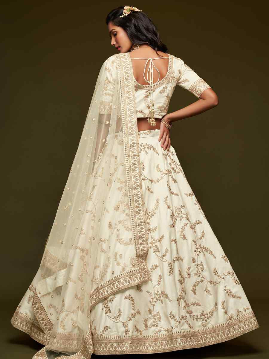 White Art Silk Embroidered Wedding Reception Festival Heavy Border Lehenga Choli