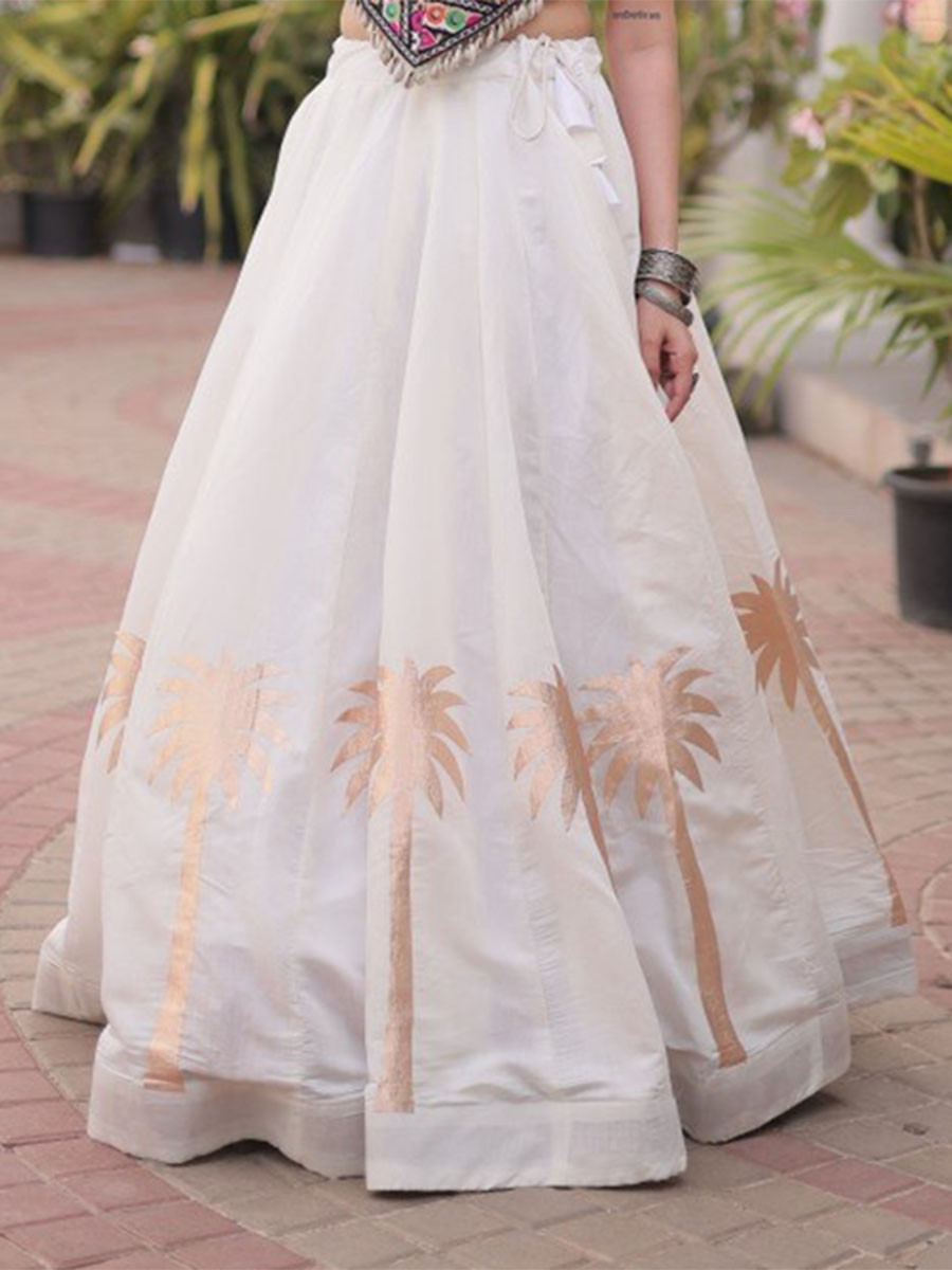 White Art Silk Embroidery Wedding Reception Festival Party Wear Circular Lehenga Choli