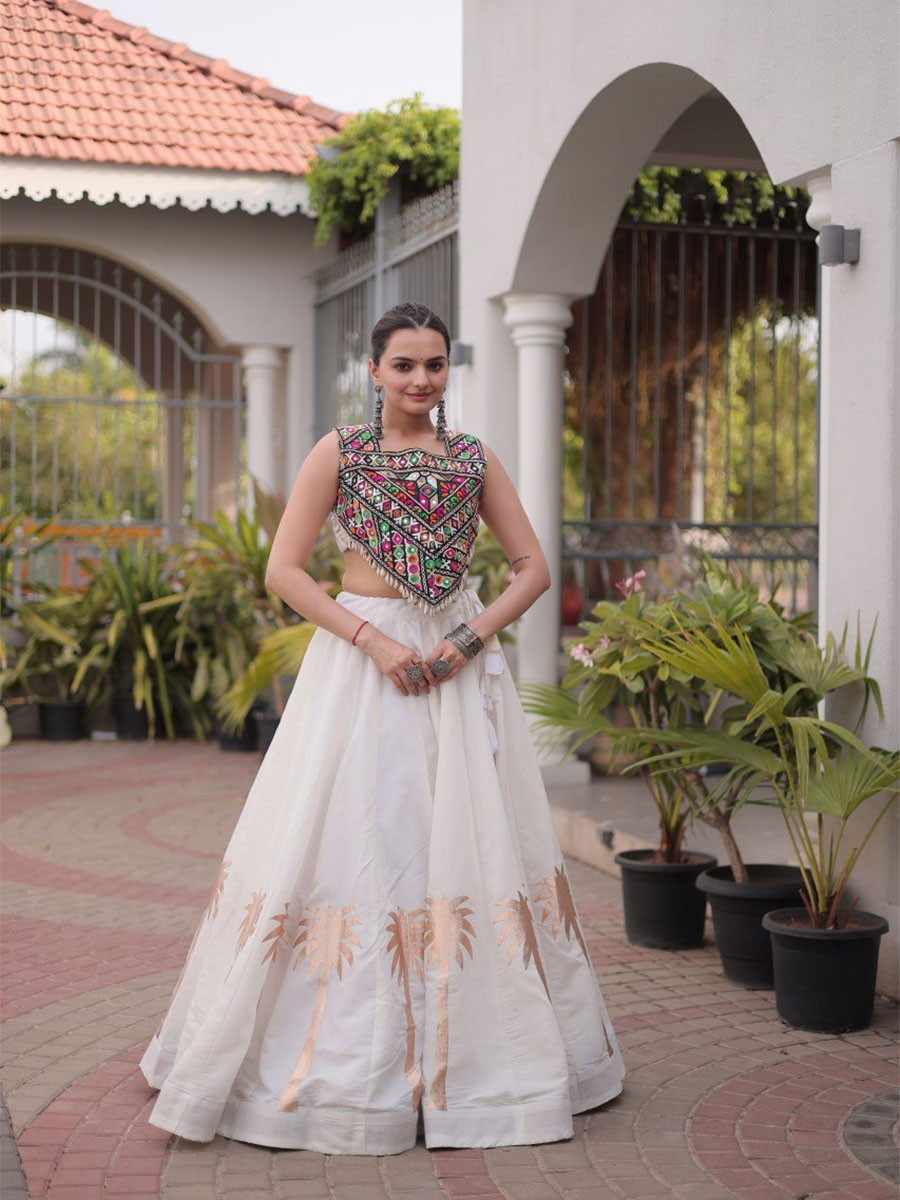 White Art Silk Embroidery Wedding Reception Festival Party Wear Circular Lehenga Choli