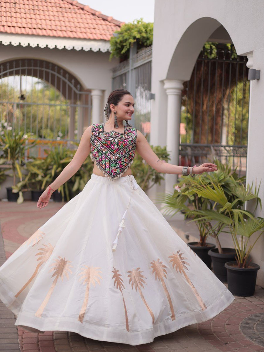 White Art Silk Embroidery Wedding Reception Festival Party Wear Circular Lehenga Choli