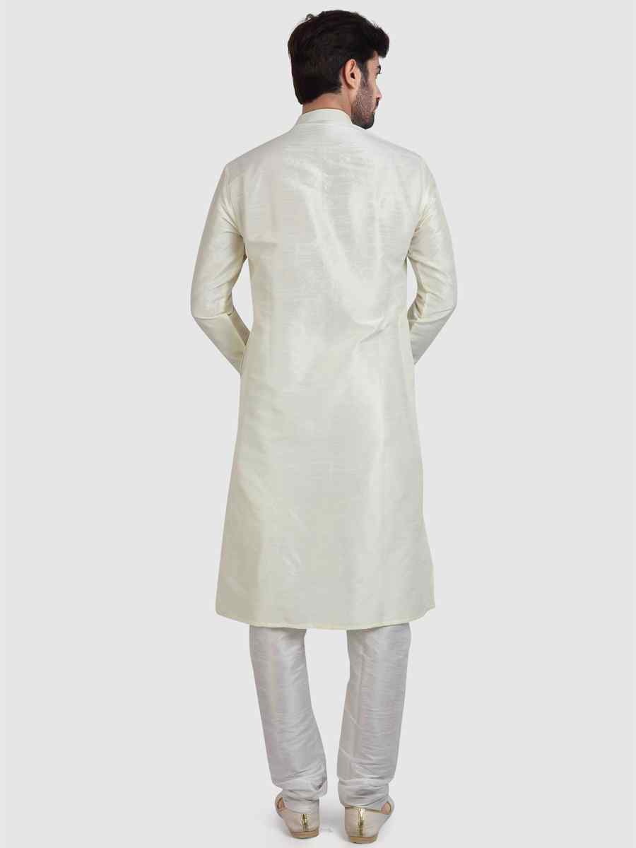 White Art Silk Plain Festival Kurta