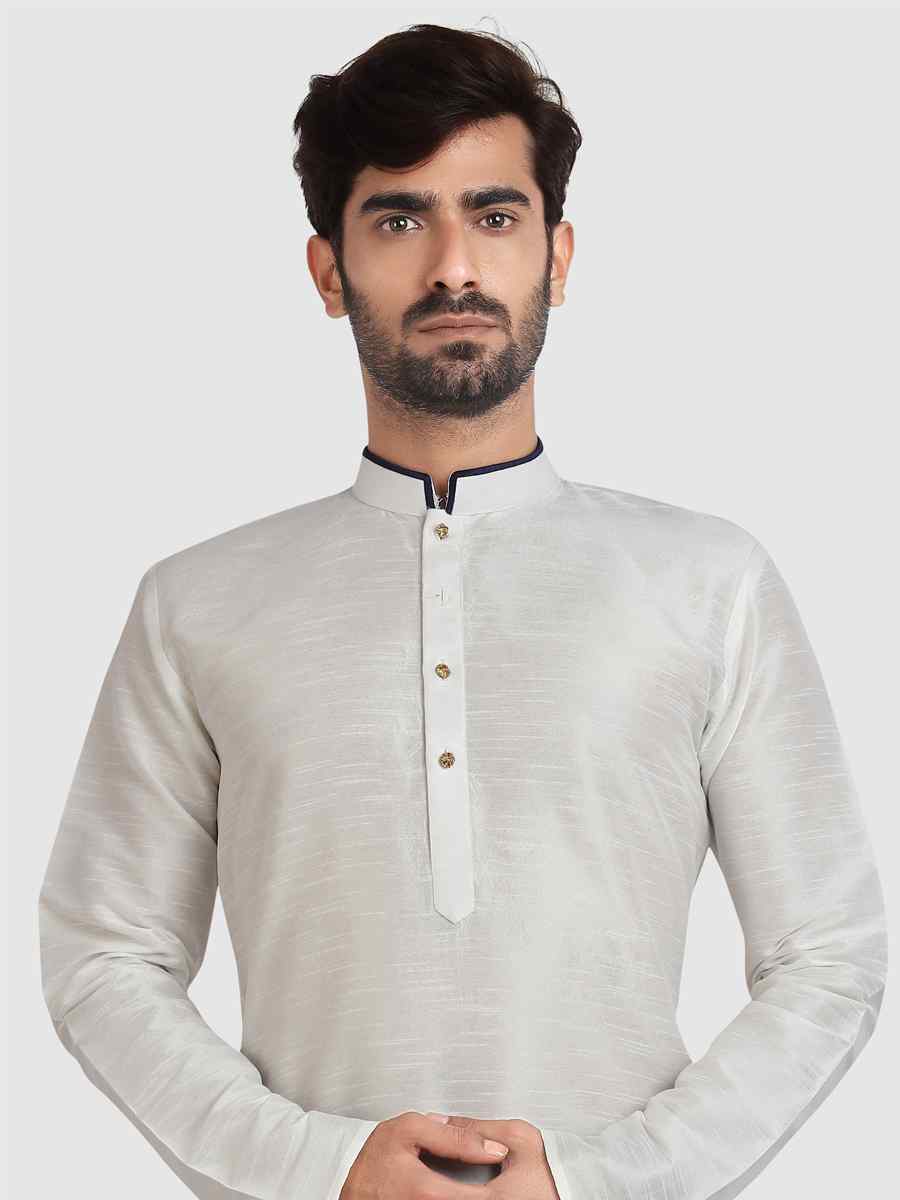 White Art Silk Plain Festival Kurta