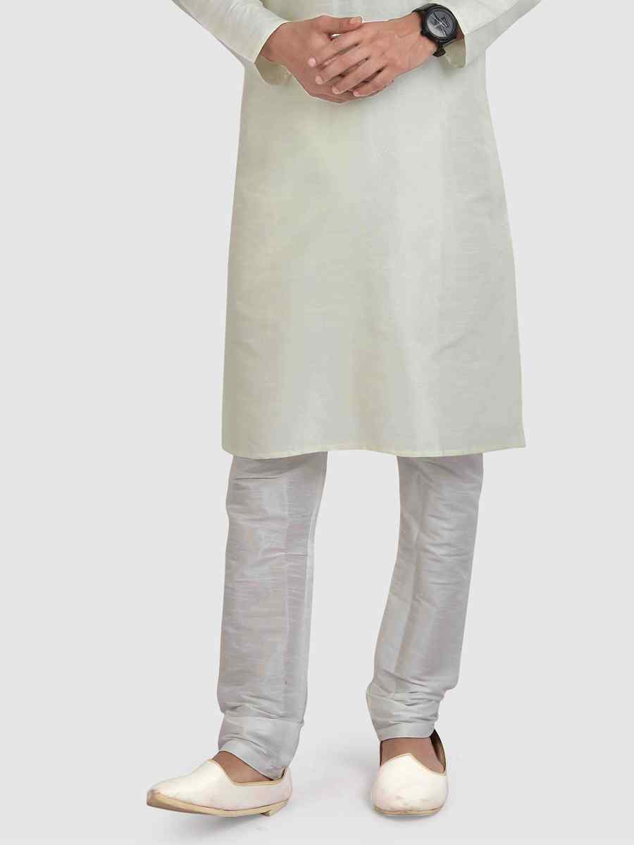 White Art Silk Plain Festival Kurta