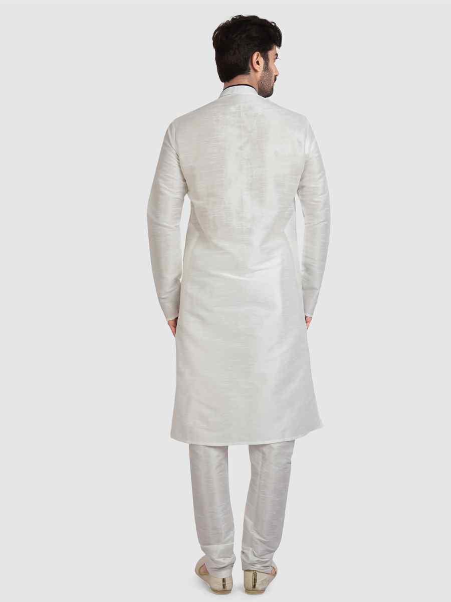 White Art Silk Plain Festival Kurta