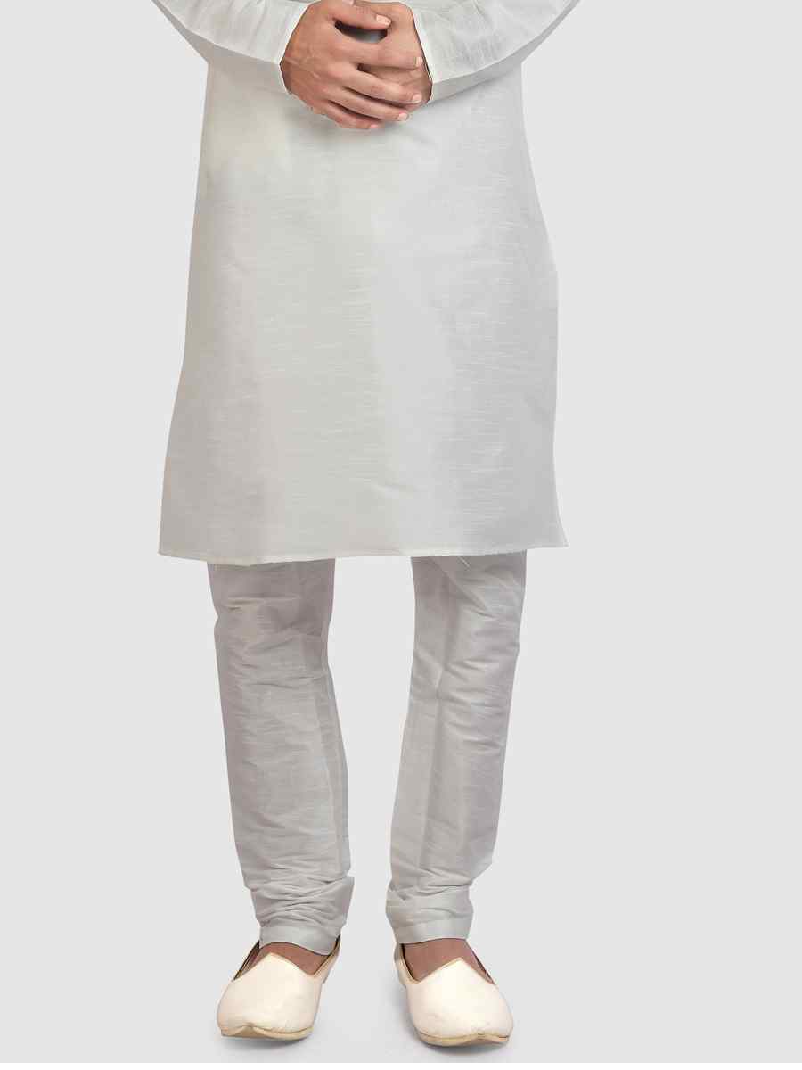 White Art Silk Plain Festival Kurta