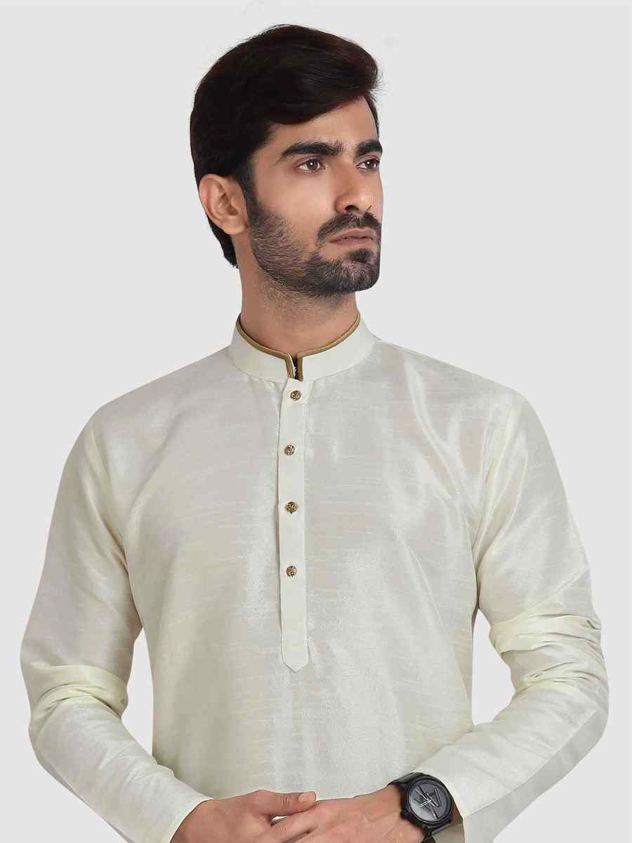 White Art Silk Plain Festival Kurta