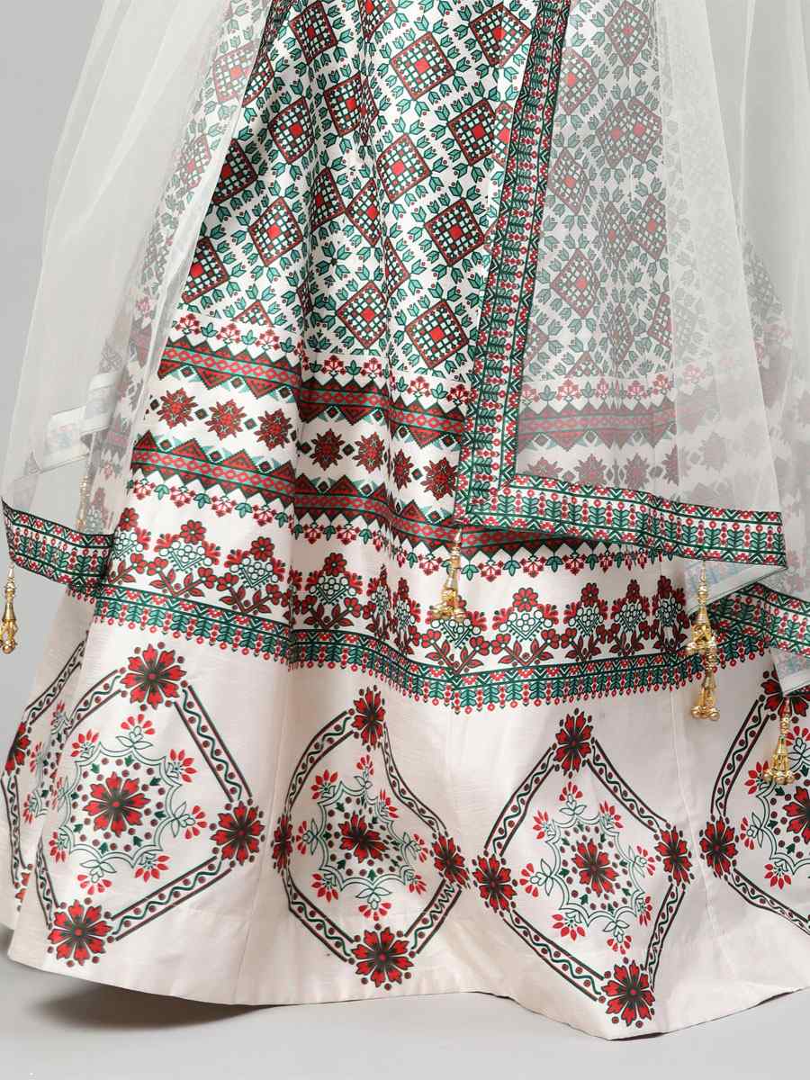 White Art Silk Printed Festival Wedding Traditional Lehenga Choli