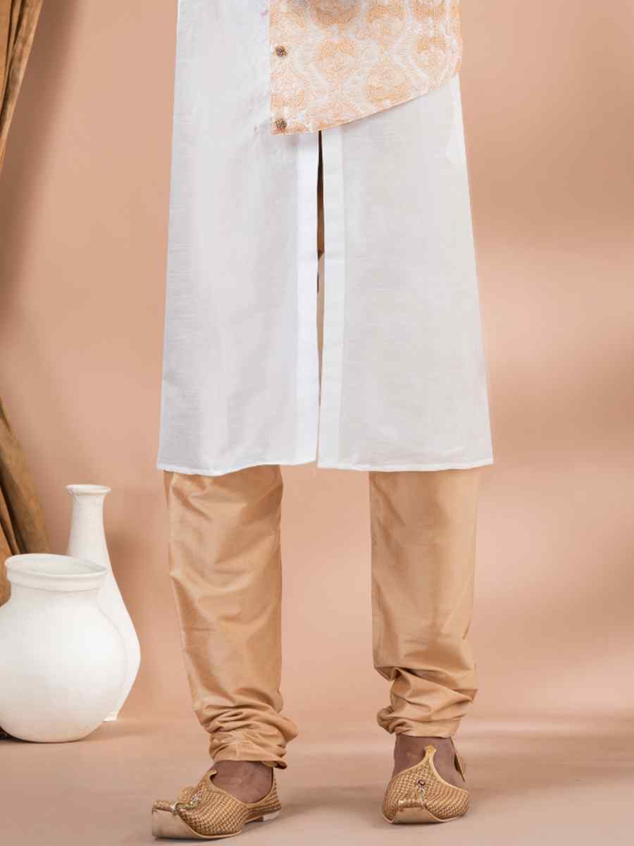 White Banarasi Dhupion Silk Embroidered Festival Party Kurta